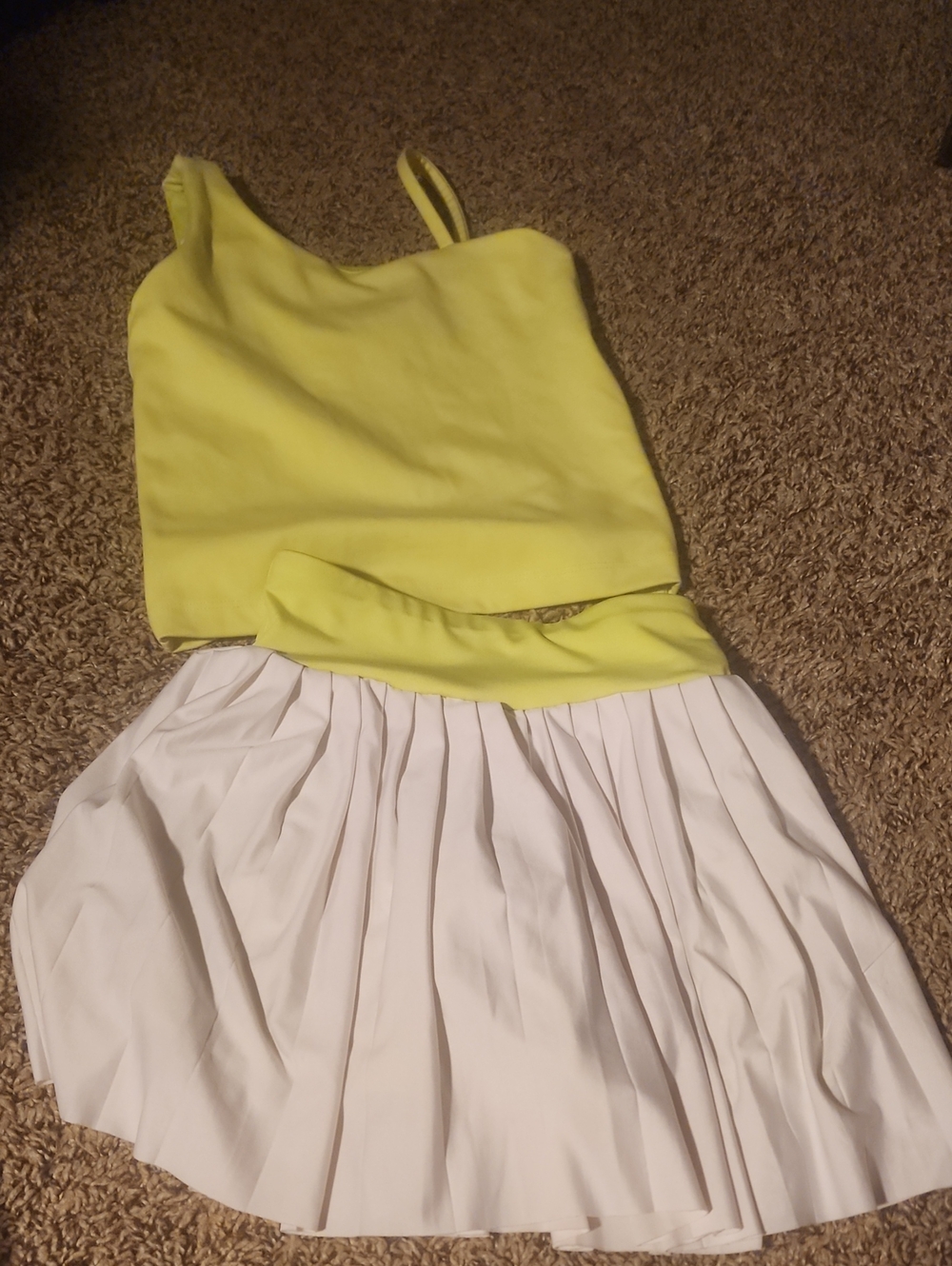 MTA Sport Girls Yellow Crop Top with White Pleated Skirt Matching Set
